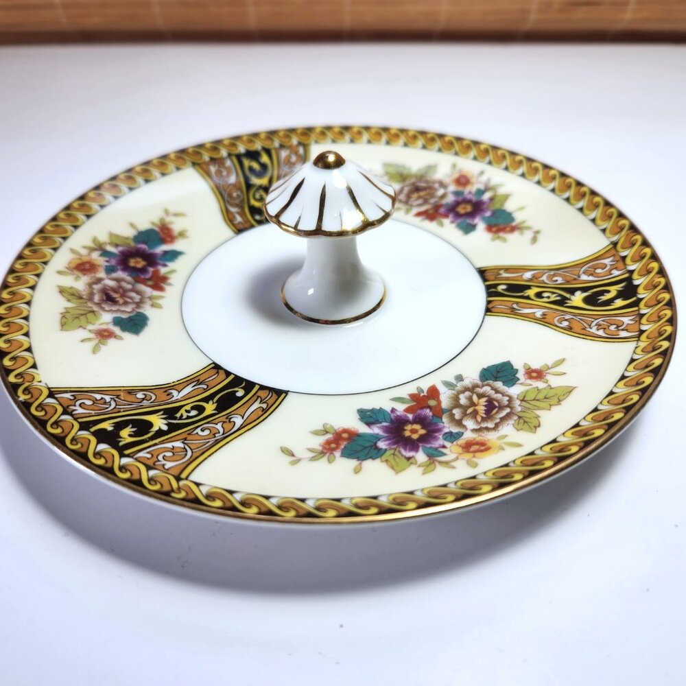 Hand painted Morimura Noritake wreath M Japan porcelain floral tidbit serving di